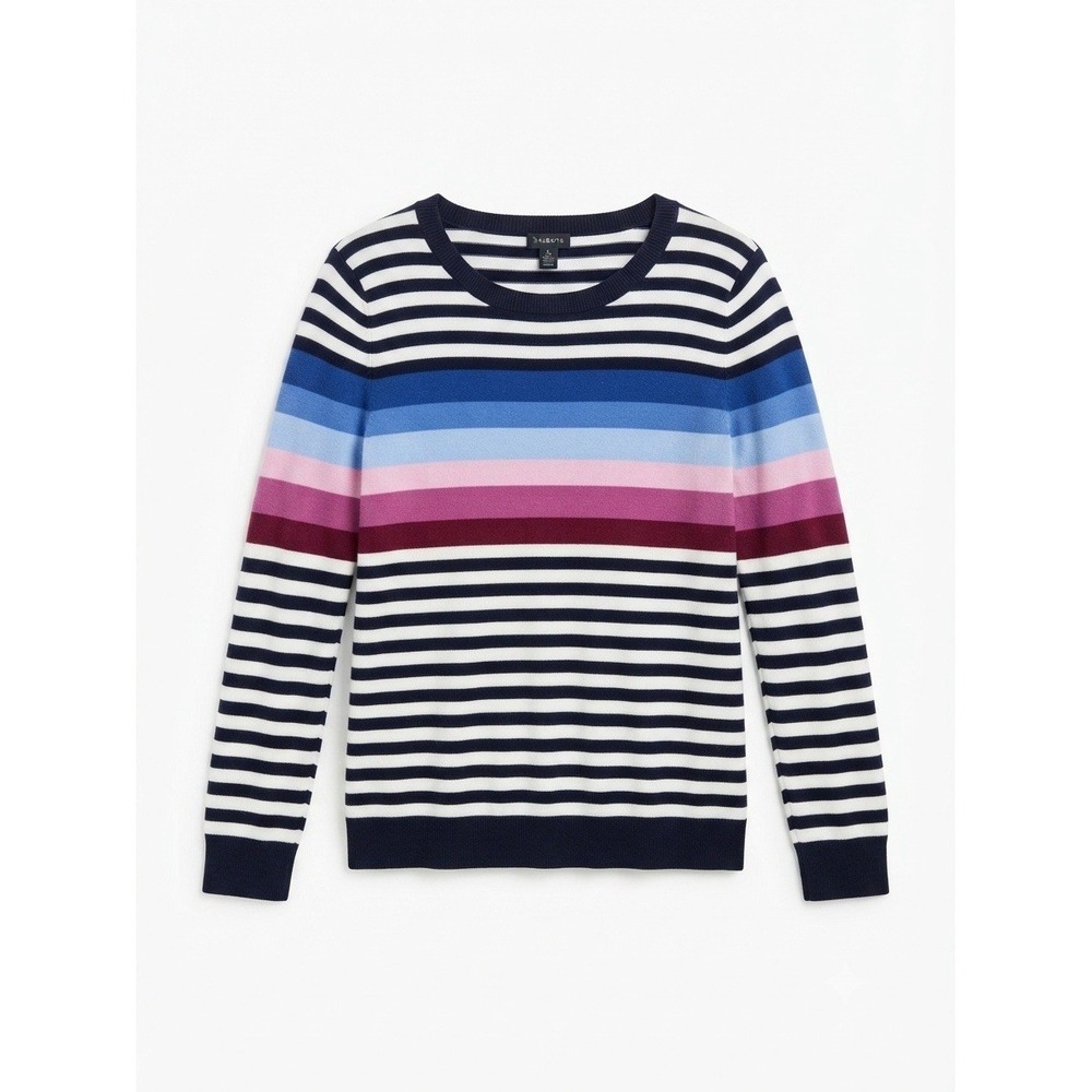 Talbots Cotton Striped Sweater L Chic Colorful Coastal Boho Cotton Warm